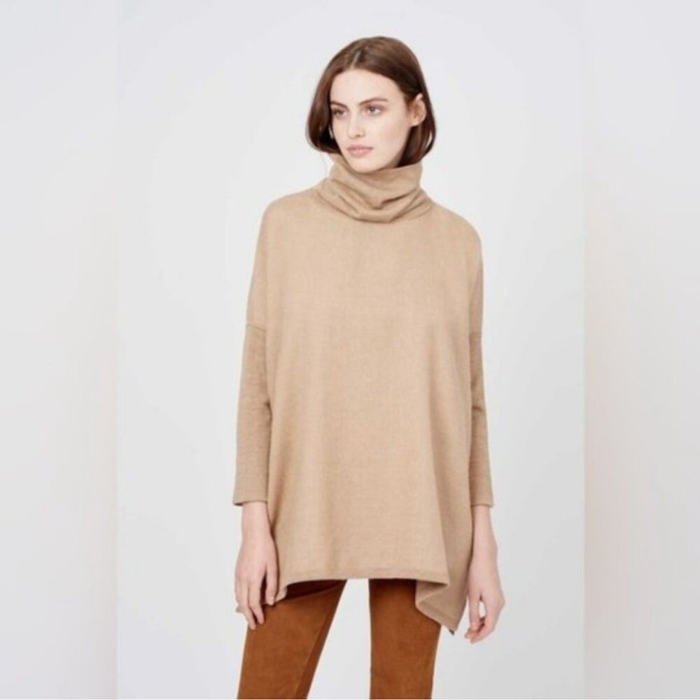 Cuyana Camel/Tan Cashmere Turtleneck Poncho Sweater